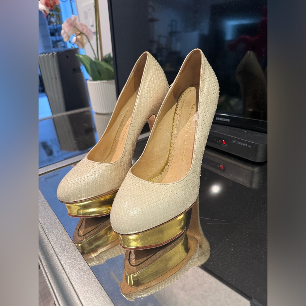 Charlotte Olympia White Python Heels - size 37 ½